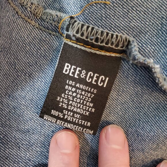 Bee & Ceci Los Angeles Hooded Denim Jacket | Knit Sleeves & Hood | L - Picture 6 of 6